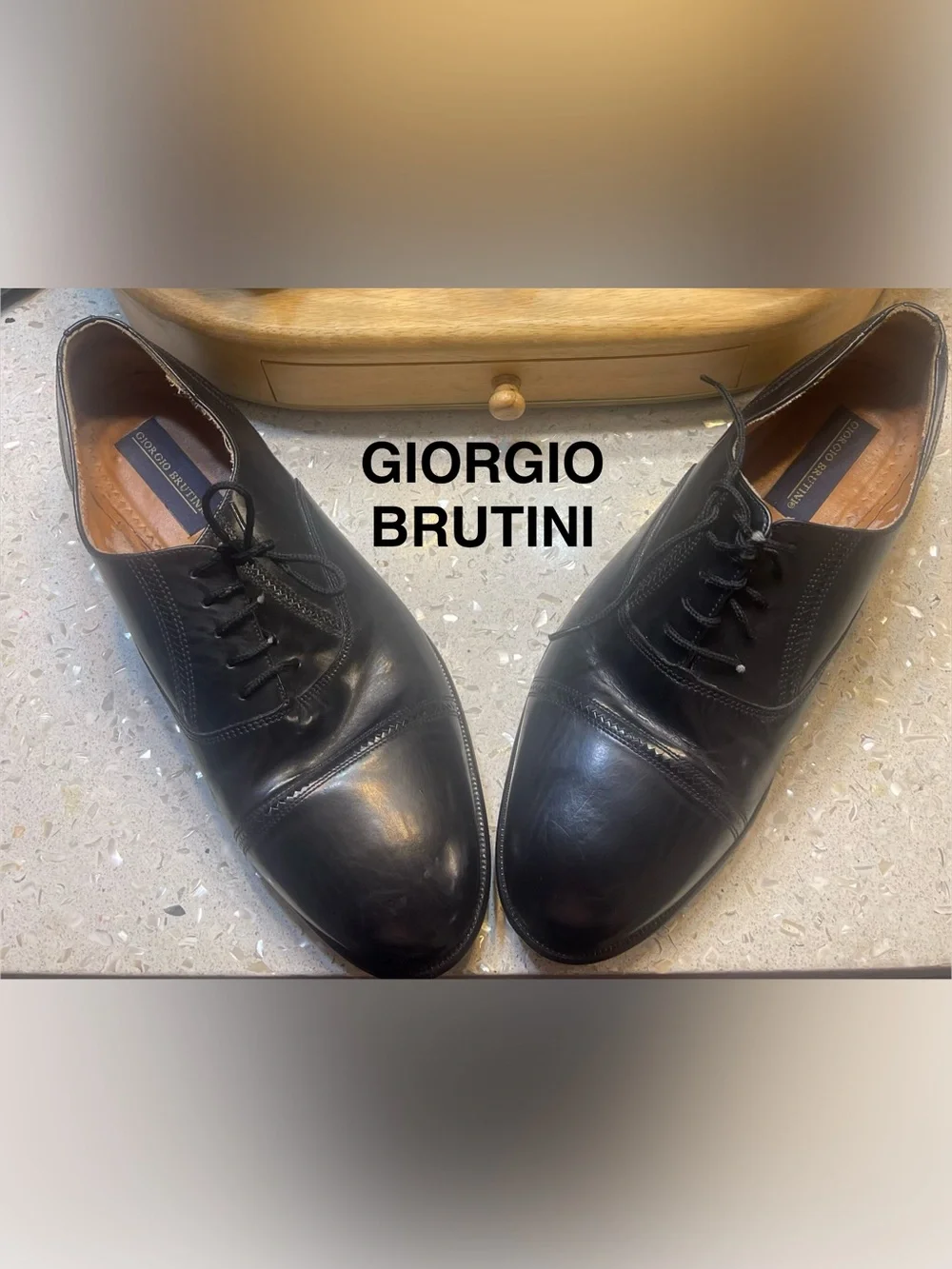 Giorgio Brutini Black Leather Cap-Toe Oxfords 10.5